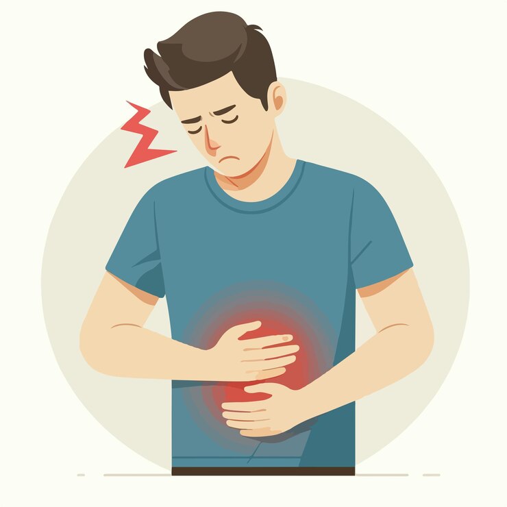 Vector ilustrasi seorang pria sakit perut dalam gaya desain datar