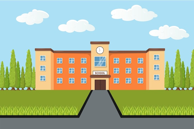 Ilustrasi vektor desain Gedung Sekolah Klasik untuk Proyek Pendidikan