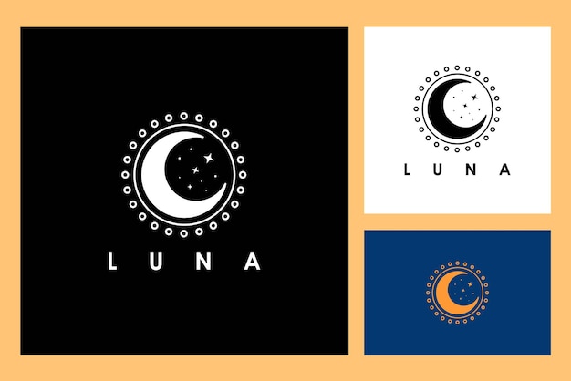 ilustrasi vektor desain logo bentuk lingkaran bintang bulan