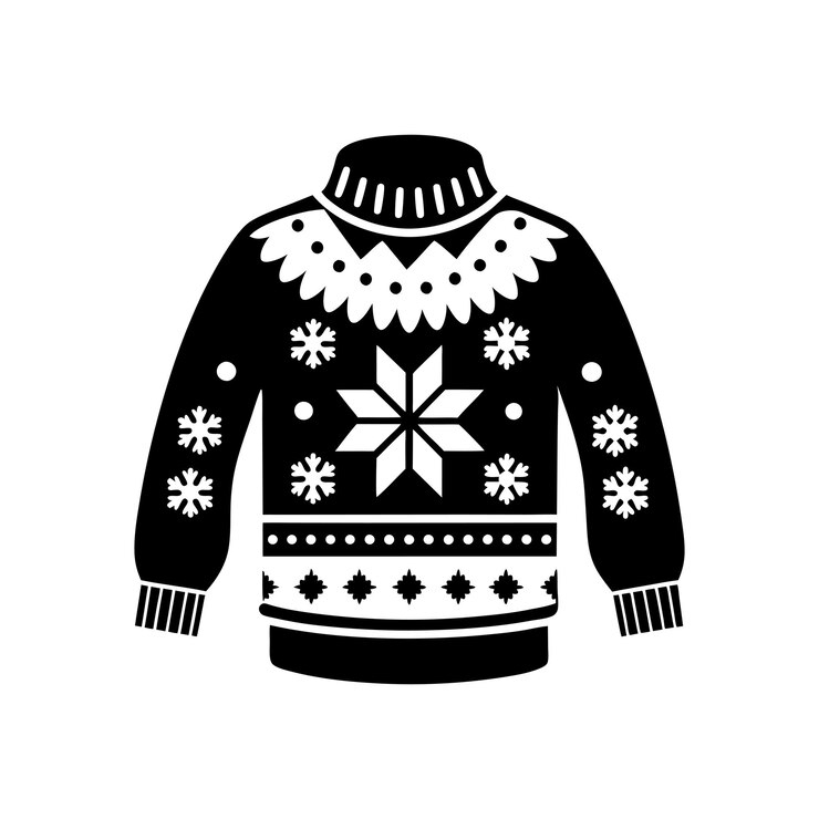 Vector ilustrasi vektor hari sweater jelek natal desain logo siluet hitam dan putih