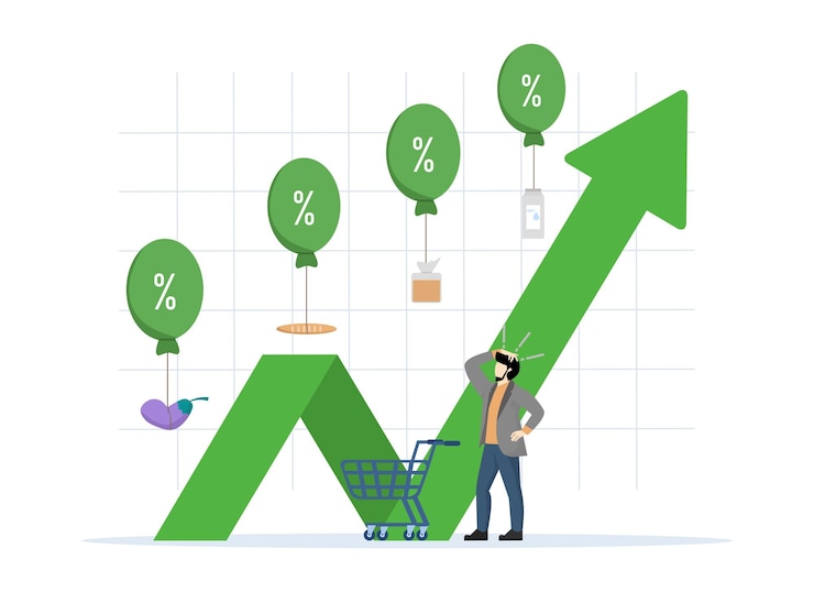 Vector ilustrasi vektor inflasi harga makanan dan dampaknya pada pertumbuhan ekonomi