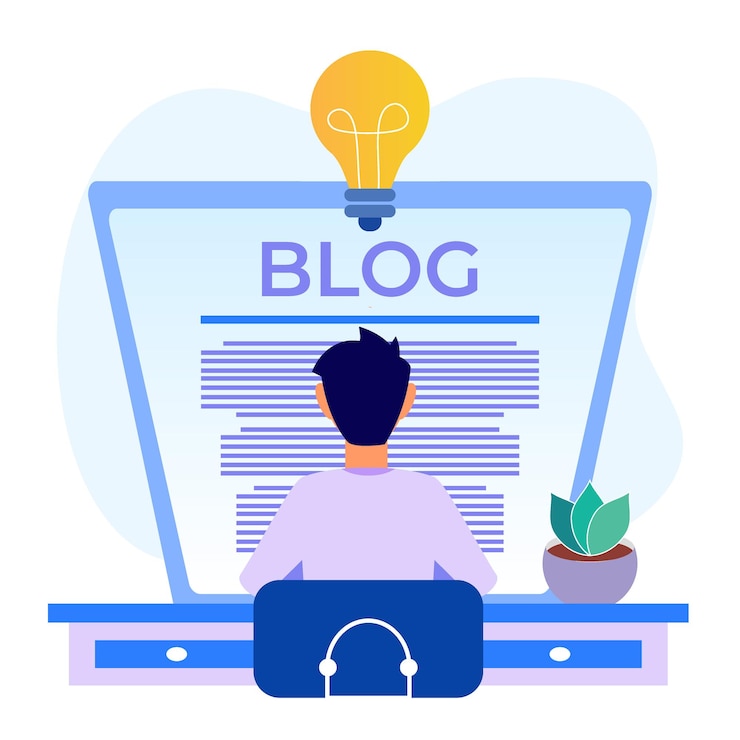 Vector ilustrasi vektor karakter kartun tentang blogging