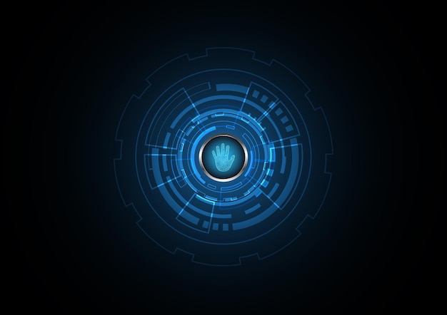 Ilustrasi vektor latar belakang lingkaran keamanan pemindaian tangan futuristik abstrak teknologi
