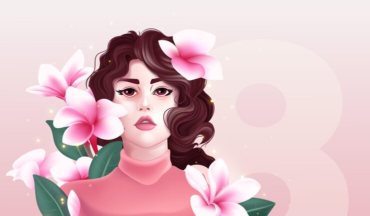 Vector ilustrasi vektor merah muda bunga dan anak perempuan