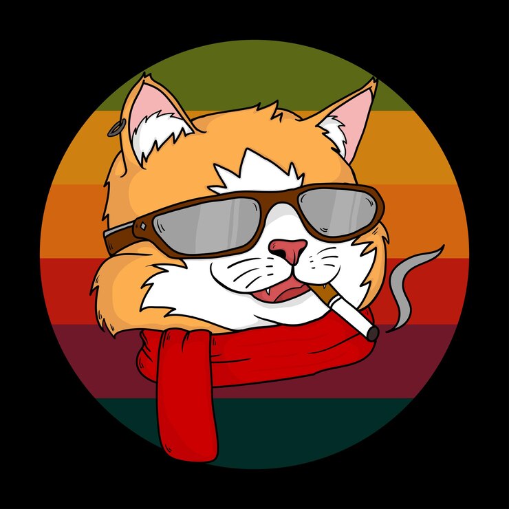 Ilustrasi Vektor Merokok Kucing Keren Retro