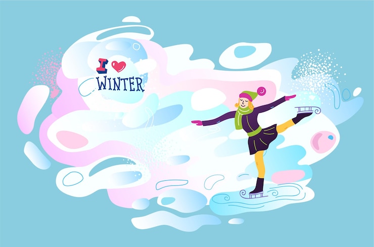 Vector ilustrasi vektor olahraga musim dingin aku cinta musim dingin
