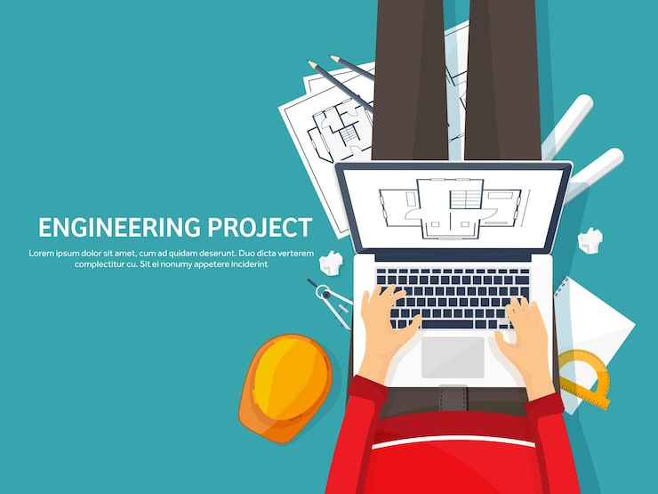 Vector ilustrasi vektor rekayasa dan arsitektur menggambar desain proyek arsitektur konstruksi