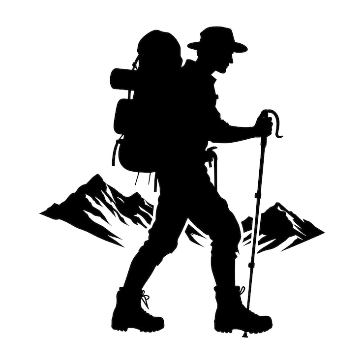 Vector ilustrasi vektor siluet orang mendaki gunung terisolasi dengan latar belakang putih