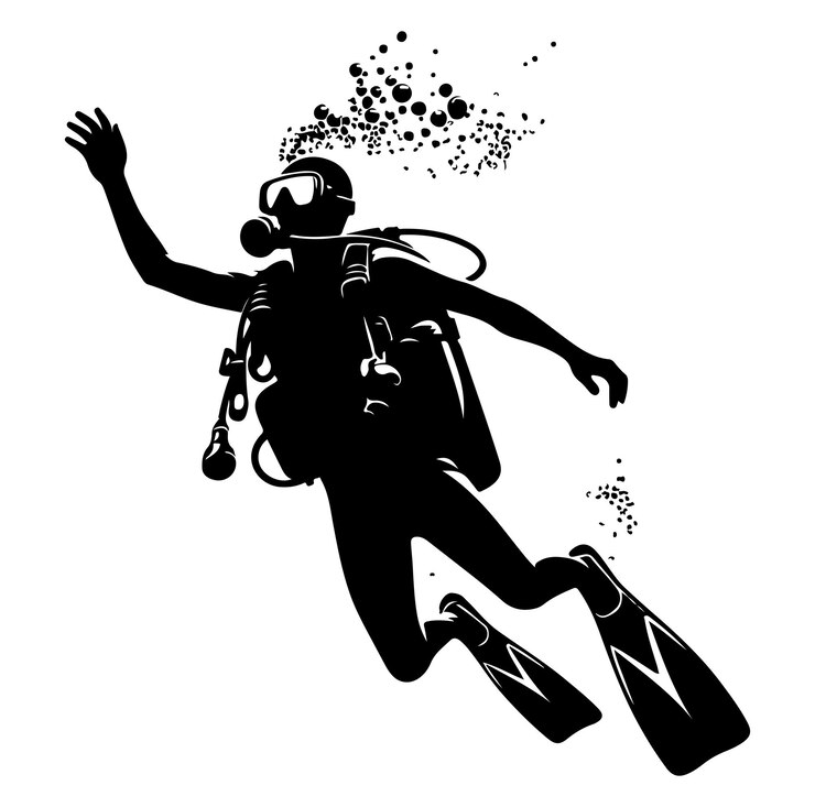 Ilustrasi vektor siluet penyelam scuba