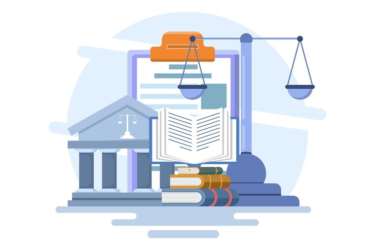 Vector ilustrasi vektor tentang konsep hukum dan keadilan atau firma hukum dan layanan hukum