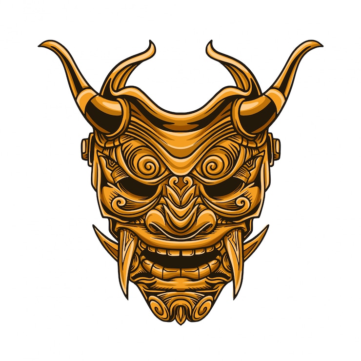Vector ilustrasi vektor topeng samurai emas