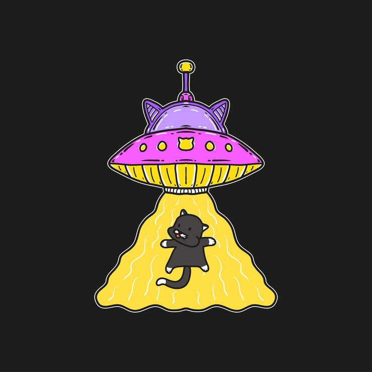 Ilustrasi Vektor UFO Menculik Kucing