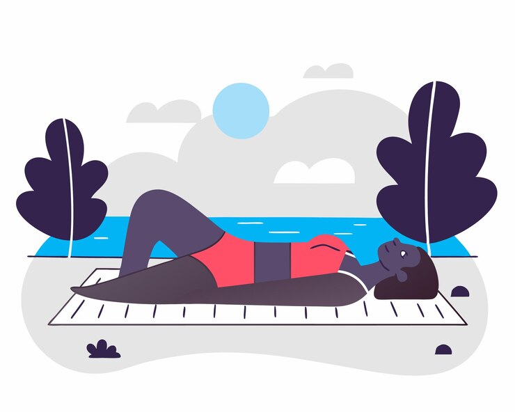 Vector ilustrasi wanita bersantai di pantai