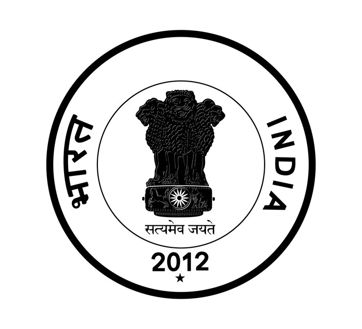 Indian 10 rupees coin The coin is depicted in black and white Vector illustration