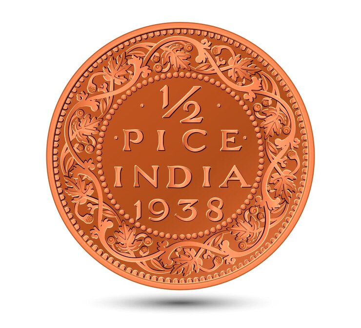 Indian antique bronze half pice coin on a white background Isolated in vector illustration