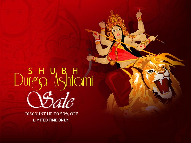 Indian God Durga in Happy Durga Puja Shubh Navratri background. vector illustration