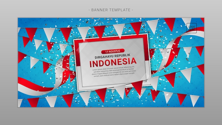 Vector indonesia independence day banner style with writing in the photo frame
