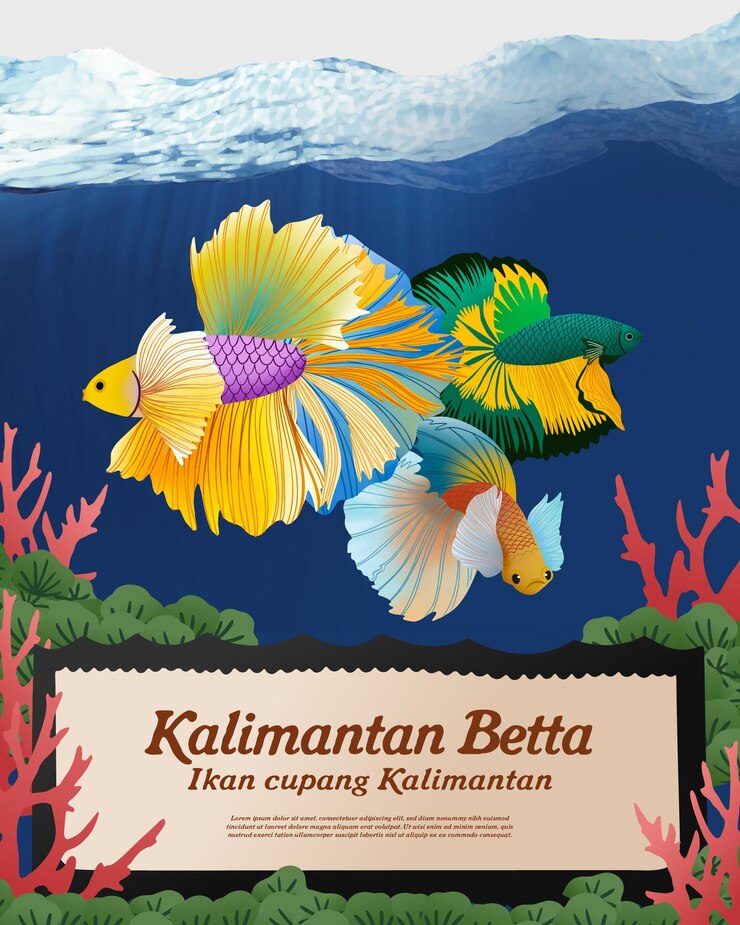 Vector indonesian betta fish cellshaded handdrawn illustration