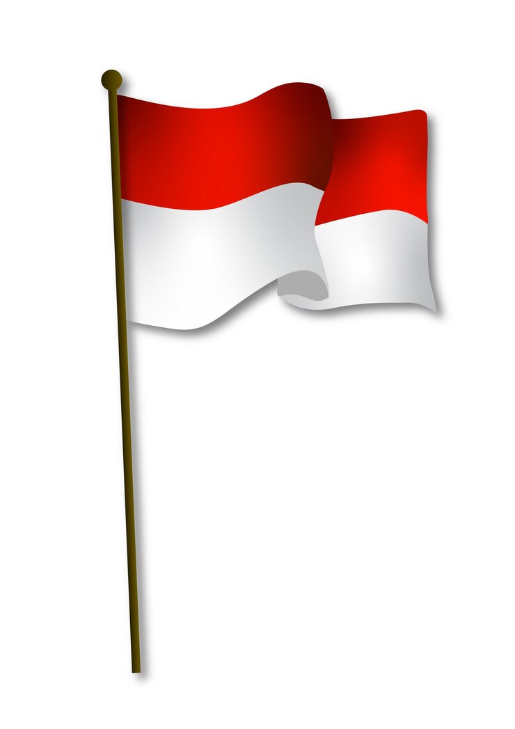 Indonesian flag with stick and windy wave