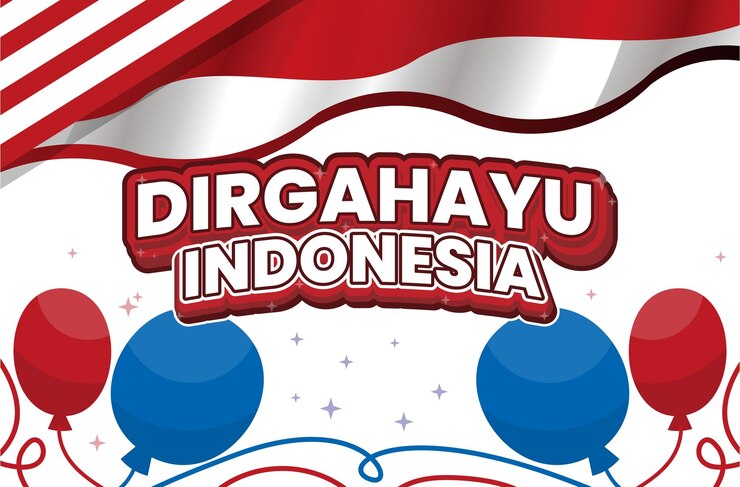 Vector indonesian independence day banner vector design with red and white flag and balloons