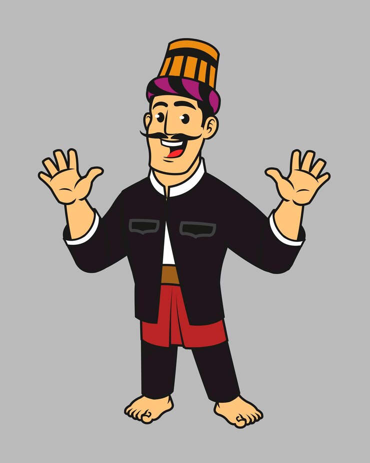 Vector indonesian native aceh tribe man in traditional costume waving hands