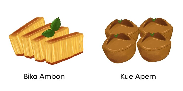 Vector indonesian traditional dessert bika ambon kue apem