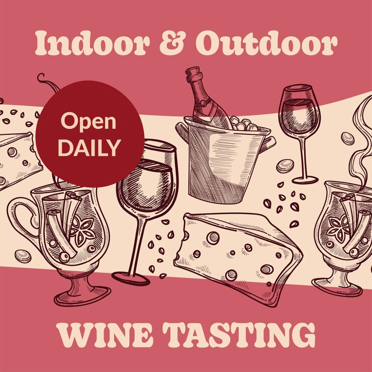 Vector indoor and outdoor wine tasting open daily banner