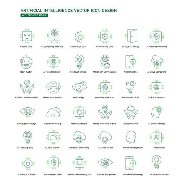 Industrial AI Robotics Automation Vector Icon Design with Editable Stroke