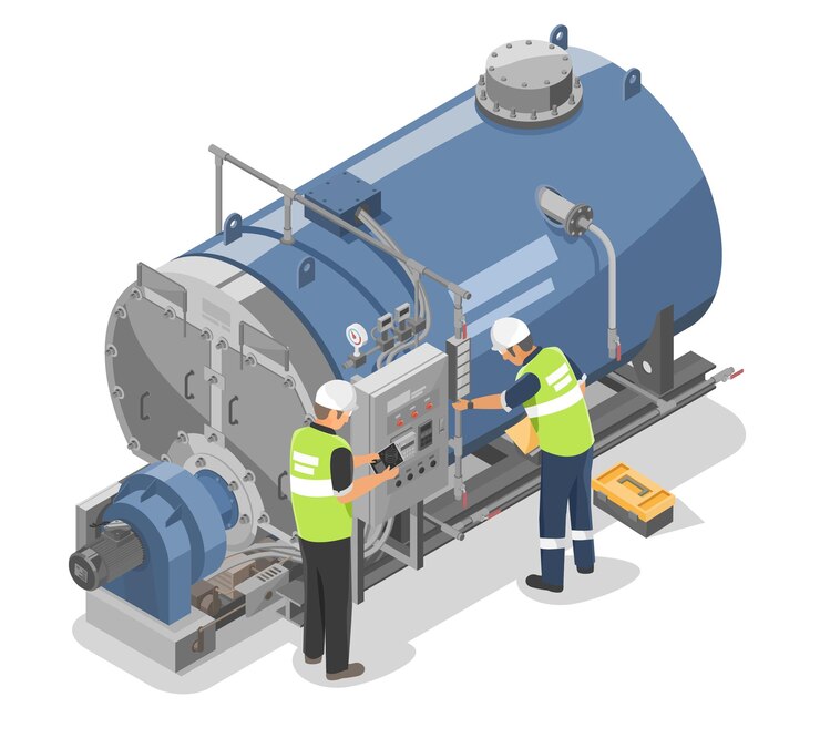 Vector industrial boiler inspection and maintenance inspector engineer and technician working duty factory