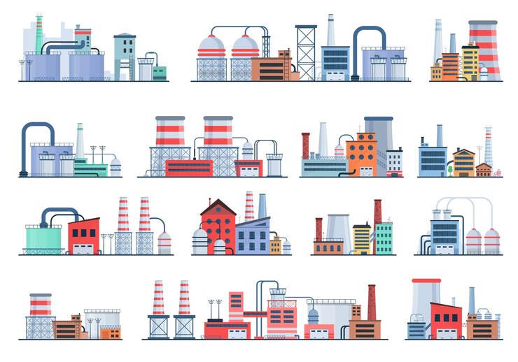 Vector industrial building concept eco style factory city landscape