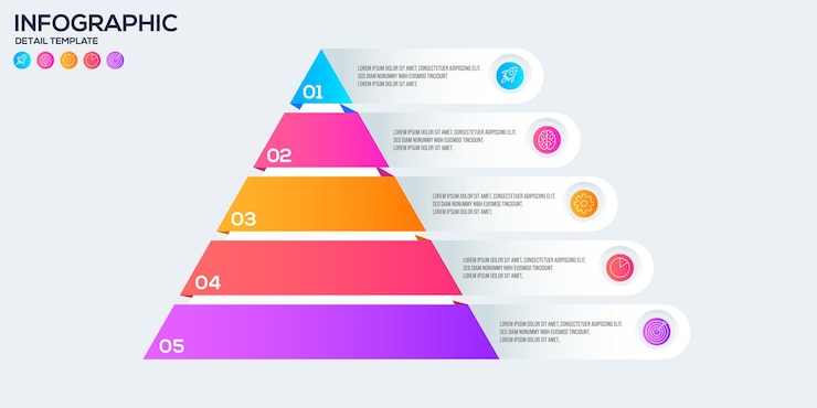 Vector infografis piramida dengan langkah-langkah untuk presentasi bisnis dan kreatif visualisasi data