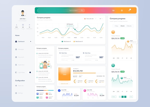 Infographic dashboard UI design with graphs charts and diagrams Web interface template