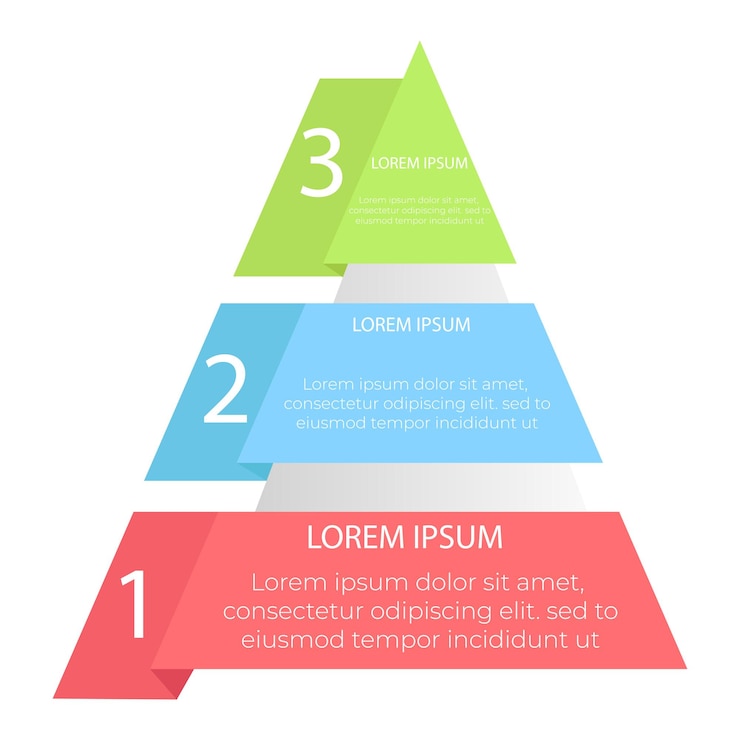 Vector infographic pyramid the triangle diagram is divided into 3 parts business strategy project devel