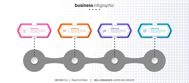 Infographic template for business 4 Steps Modern Timeline diagram with road journey concept presen
