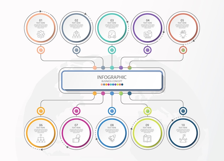 Vector infographic template with 10 steps, process or options, process chart, used for process diagram, presentations, workflow layout, flow chart, infograph. vector eps10 illustration.