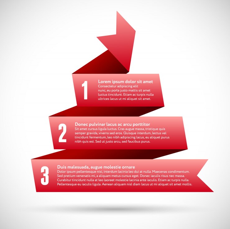 Vector infographic with red spiral pyramid ribbons