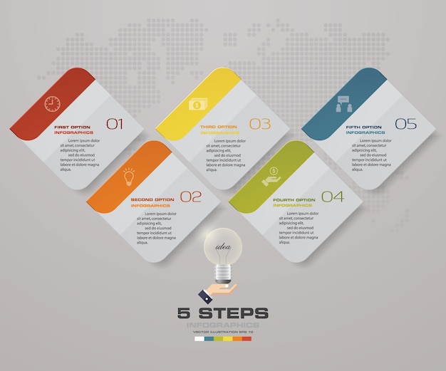 Infographics design with 5 steps timeline presentation.