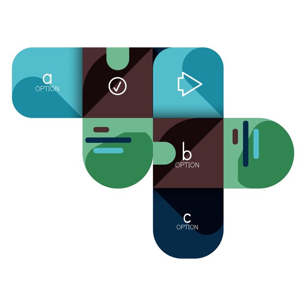 Infographics option and step by step in rounded squares element of chart graph diagram with options parts processes