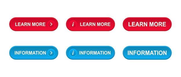 Information and learn more button vector icon set
