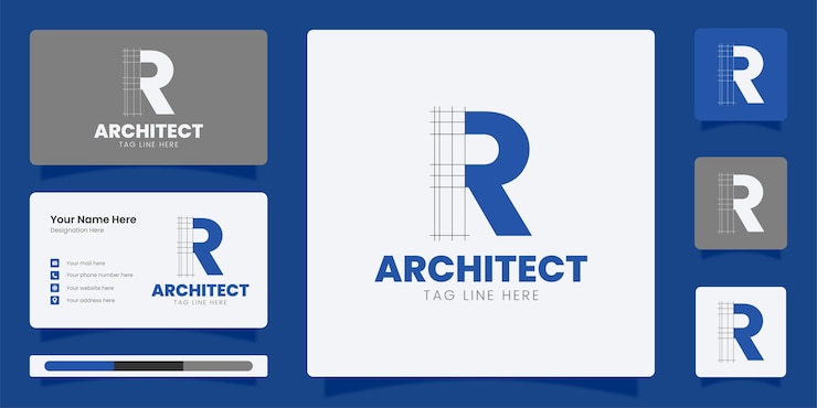 Initial letter r logo design Architect monogram with line art logo