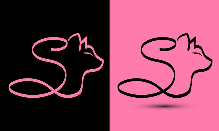 Initial letter S combine with cat head BLACK and PINK