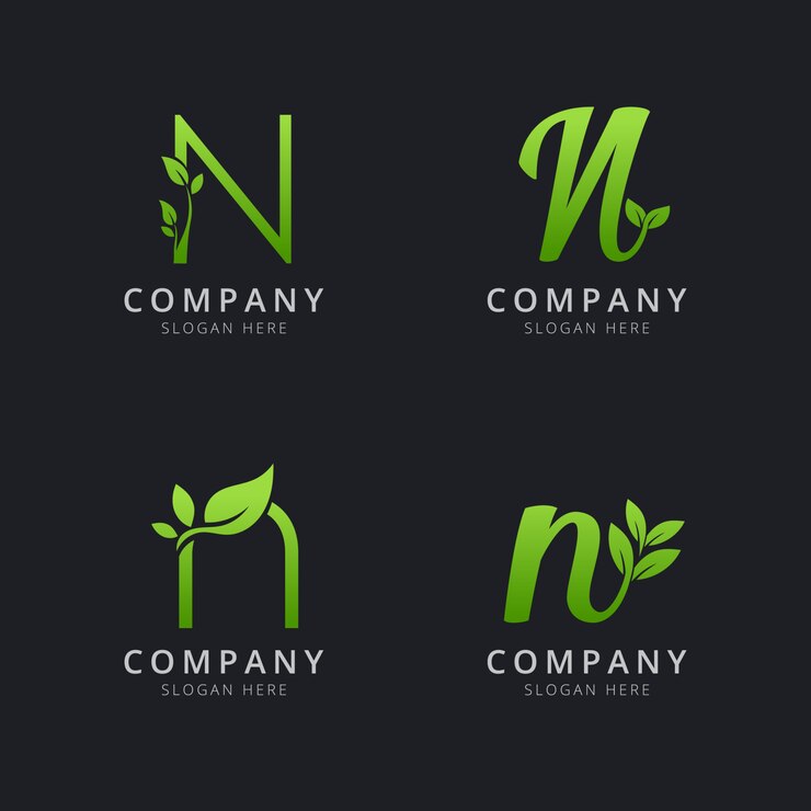 Initial N logo with leaf elements in green color