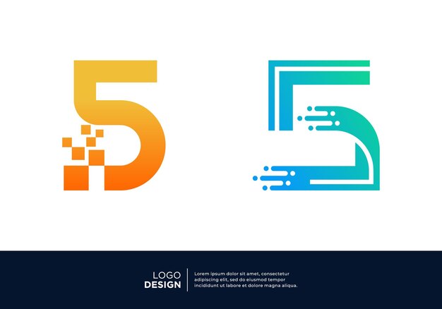 Initial Number 5 smart logo design Artificial Intelligence concept