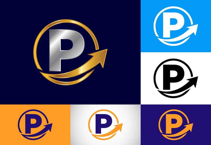 Vector initial p monogram alphabet symbol design incorporated with the arrow financial or success logo