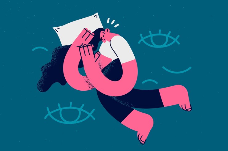 Vector insomnia and having problems with sleep concept