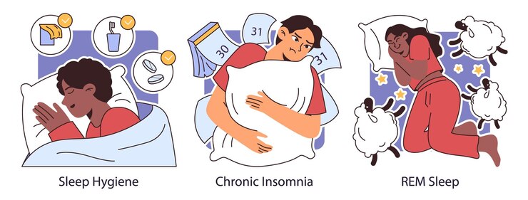Vector insomnia set diverse characters suffering from sleep deprivation sleep and mental disorder sleep