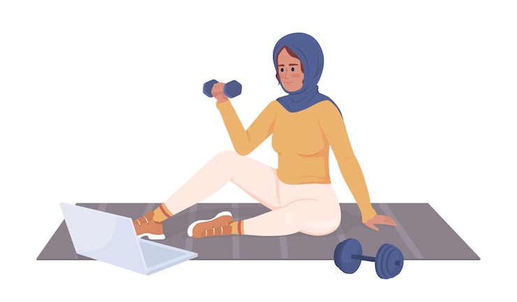 Vector instructor showing exercises semi flat color vector character