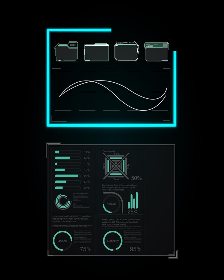 interface elements. futuristic abstract HUD frame screen, button, loading, text isolated on black ba