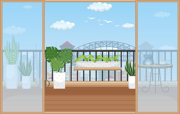 Vector interior of balcony scene template