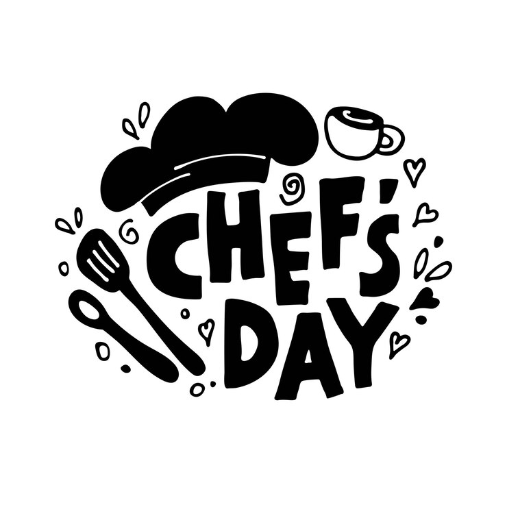 Vector international chefs day world chefs day card hand drawn lettering with cooks cap and kitchen